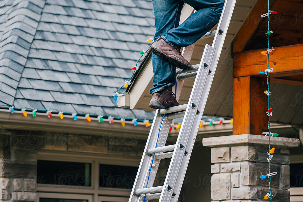 Christmas light supplies Canada - installation on a ladder